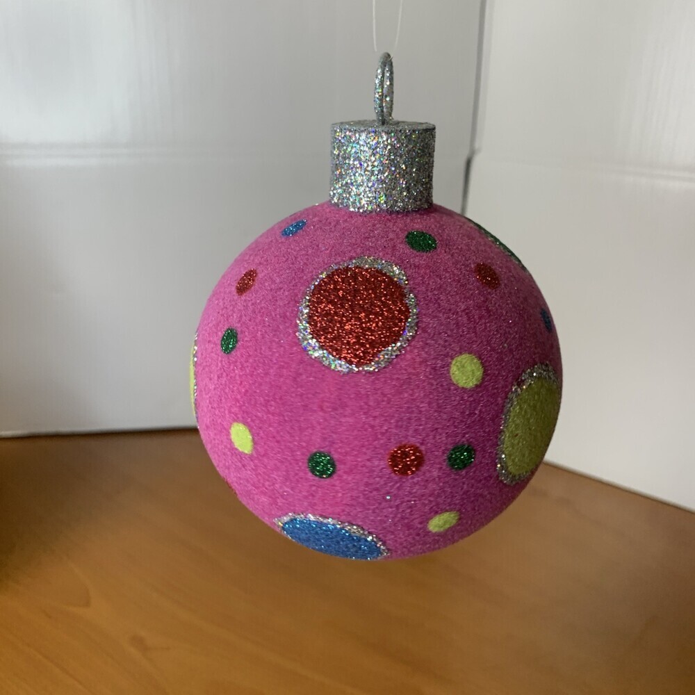 Raz Snowdoodles Christmas Ball 4” Pink Multicolored - Picture 3 of 6